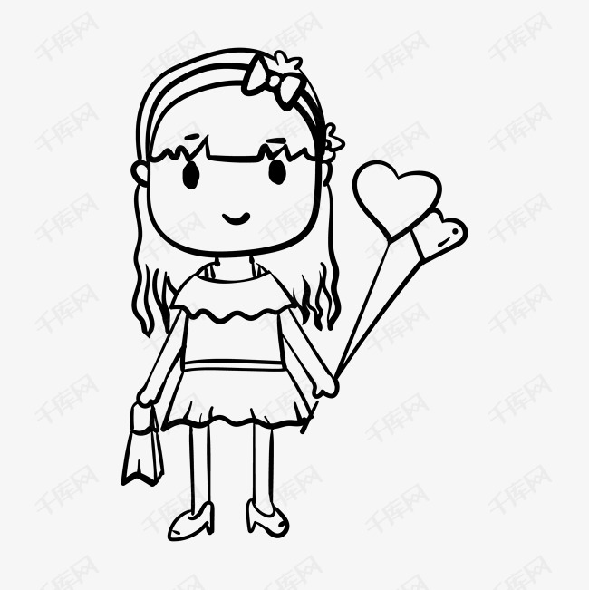 可爱的小女孩拿着气球插画