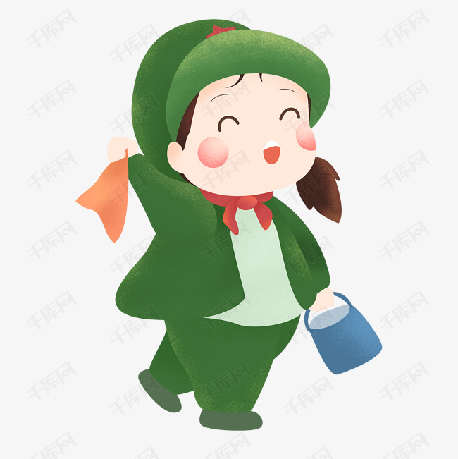 穿关绿色衣服的卡通小女孩