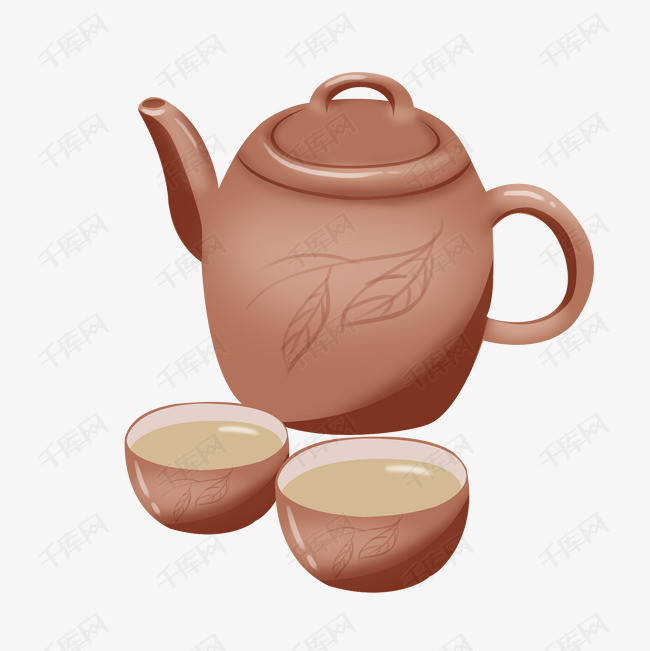茶具茶壶手绘插画