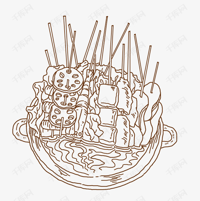 线描麻辣烫手绘插画