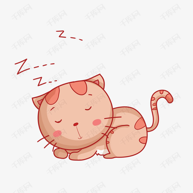 手绘小猫睡觉插画