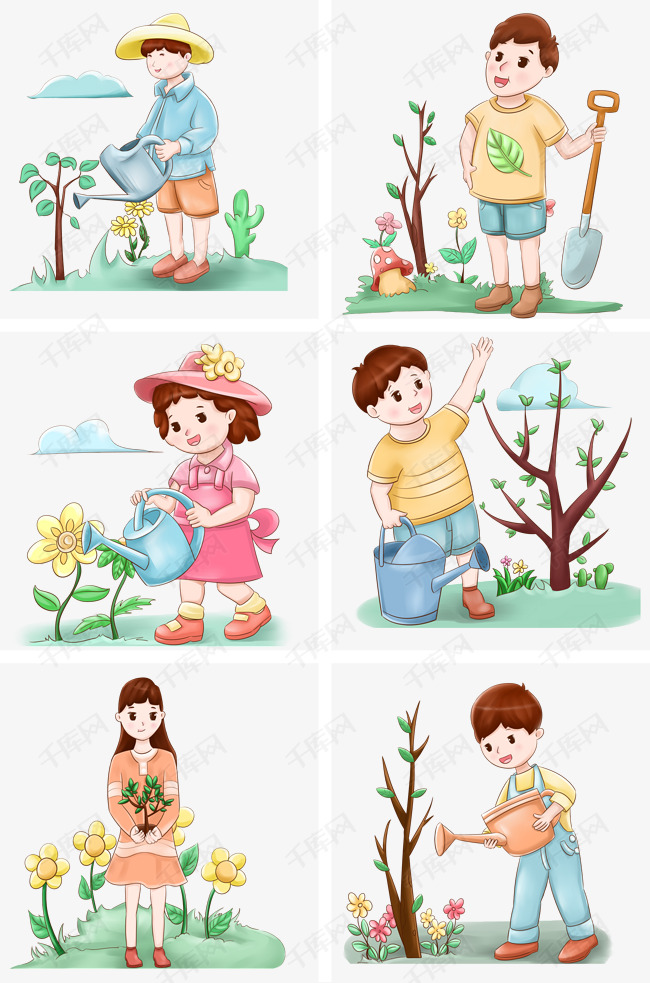 手绘植树节合集插画