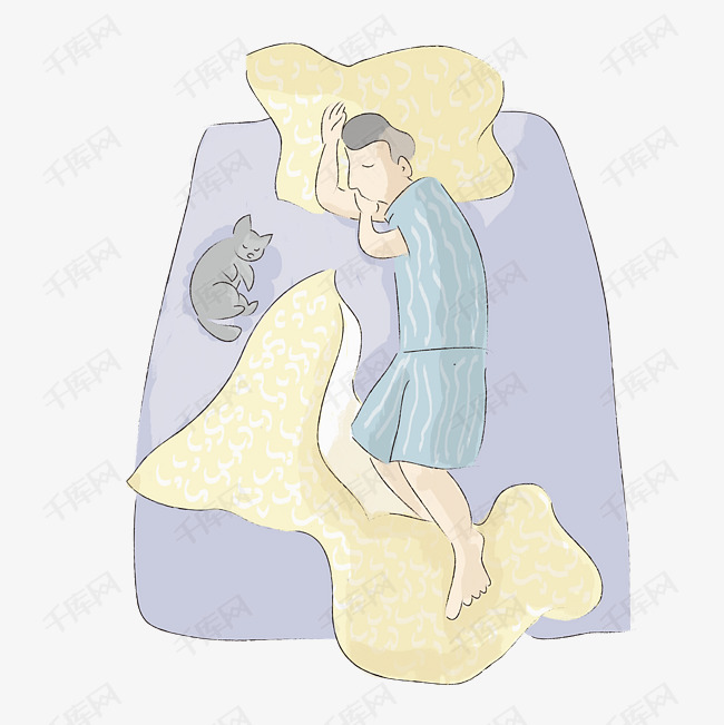 清新手绘少年与猫睡眠日做梦漫画