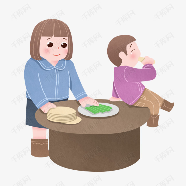 立春吃春卷的小孩