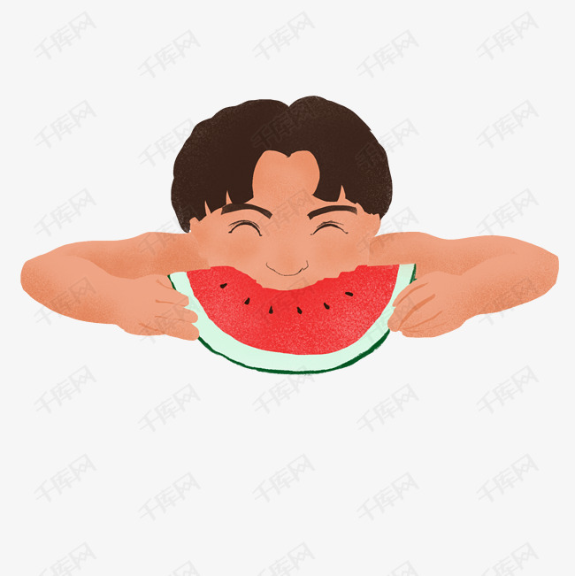 大口吃西瓜的男人免扣图