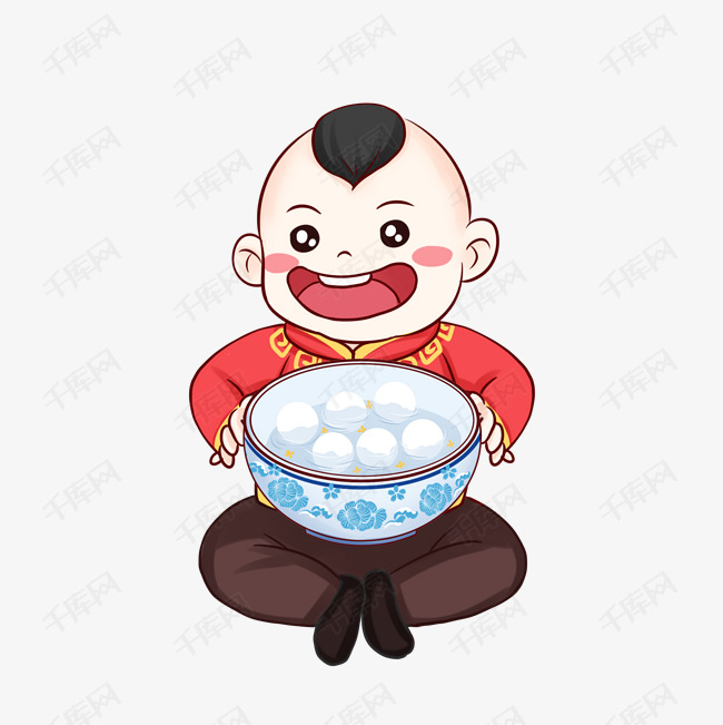 吃元宵正月十五福娃吃汤圆psd免扣卡通手绘