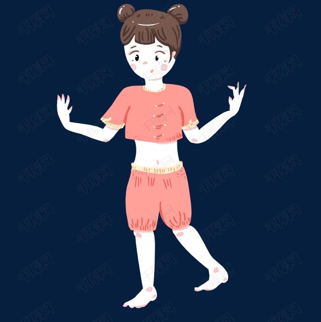 卡通红色短衣短裤的女孩免扣图