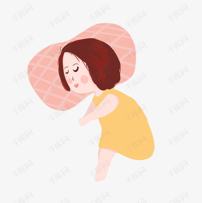 躺着睡觉的小女孩插画