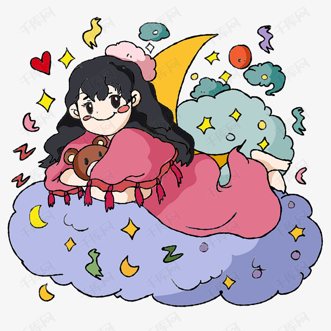 世界睡眠日穿睡衣的女生手绘插画