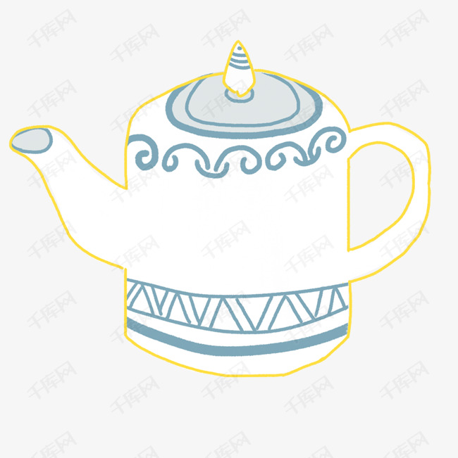 卡通青花瓷茶壶免扣图