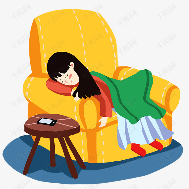 世界睡眠日女孩沙发熟睡手绘人物png