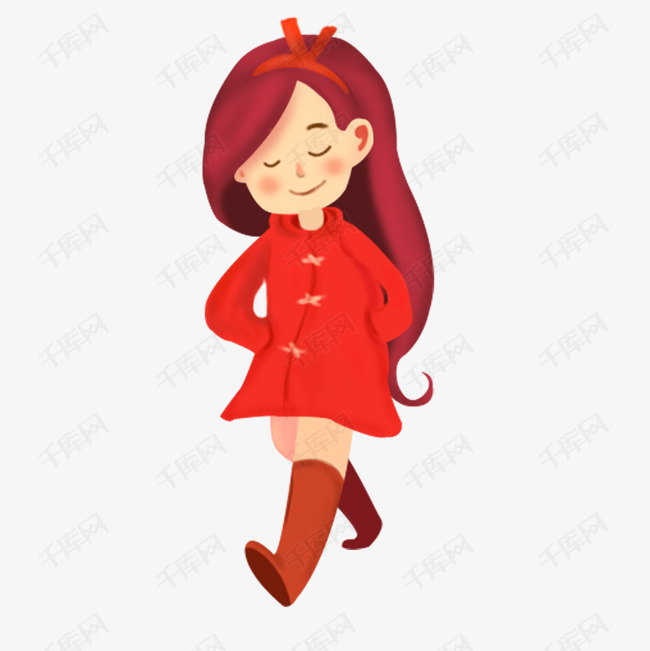 穿着裙子的女人  可爱的小姑娘  红色立体背景