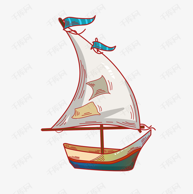 手绘破旧的船插画