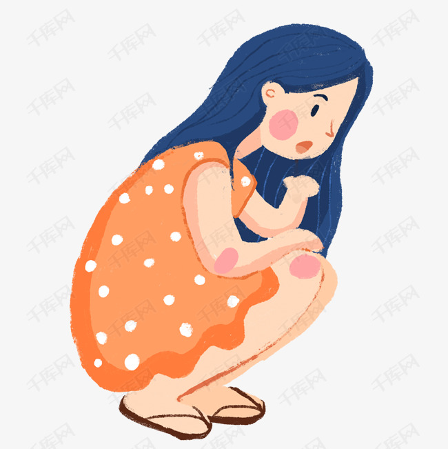 蹲在地上看东西的美女免抠图