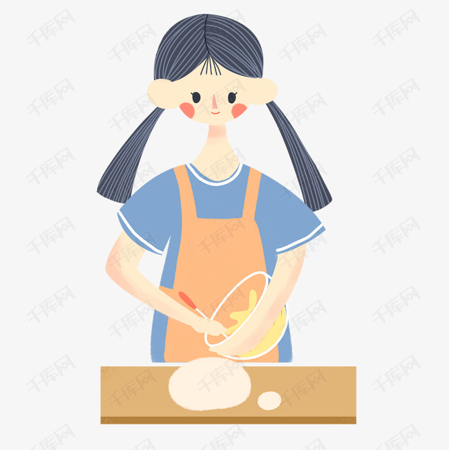 在厨房里面打蛋的女孩免抠图