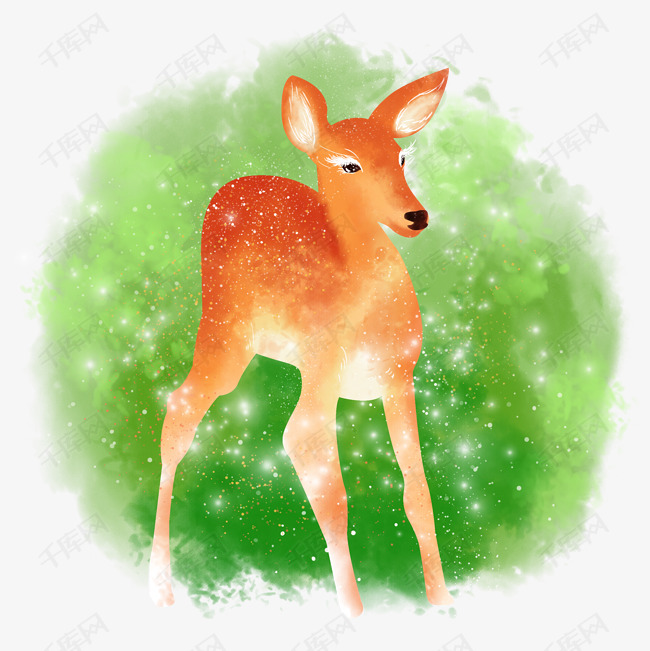 卡通手绘色彩梦幻森林精灵之森林幼鹿