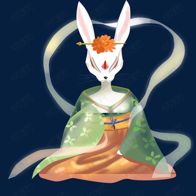 打坐的兔子精免抠图下载