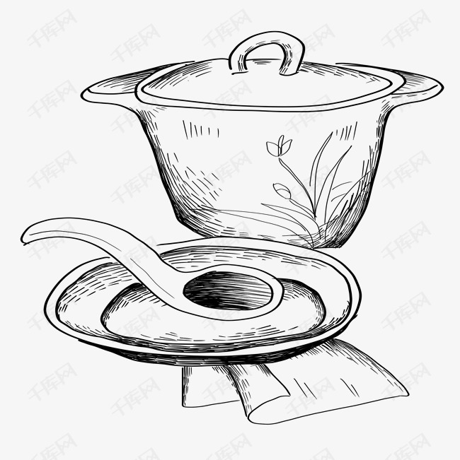 手绘插画厨房餐具