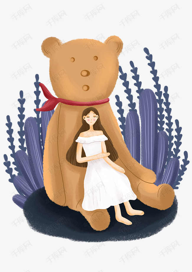 手绘卡通可爱世界睡眠日小女孩小动物