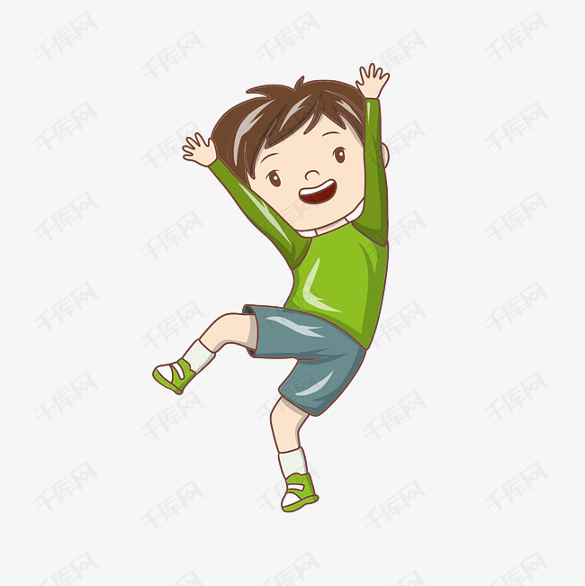 开心蹦跳的小男孩