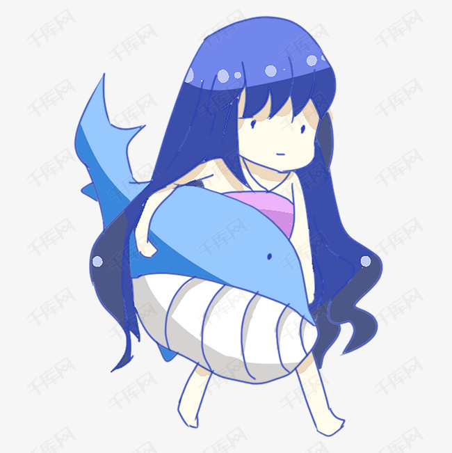 抱着蓝色海豚的可爱女孩免抠图