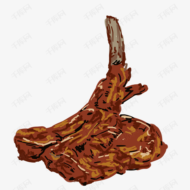 卡通肉食烤羊排插画