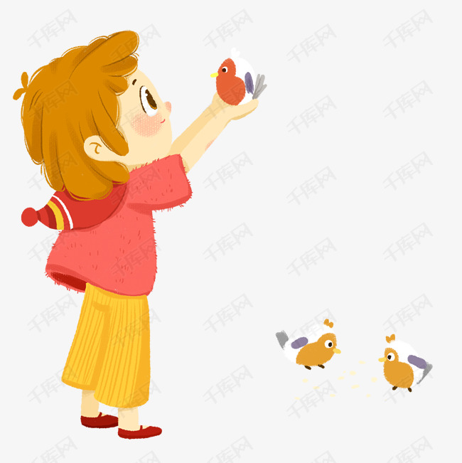 彩色捧着的小鸟的男孩元素