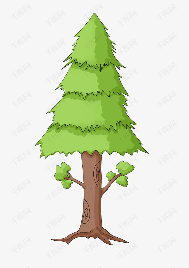 卡通绿色松树插画