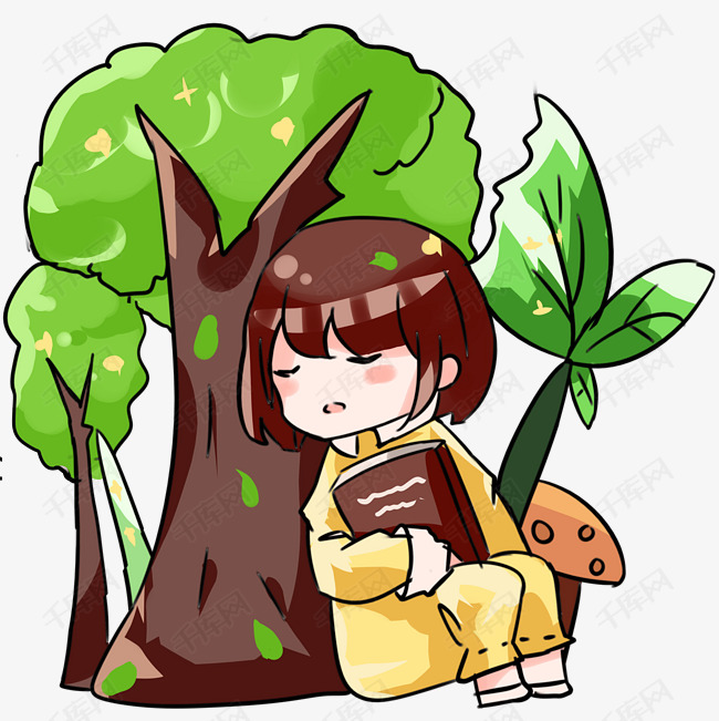 春天抱着书本休息女孩