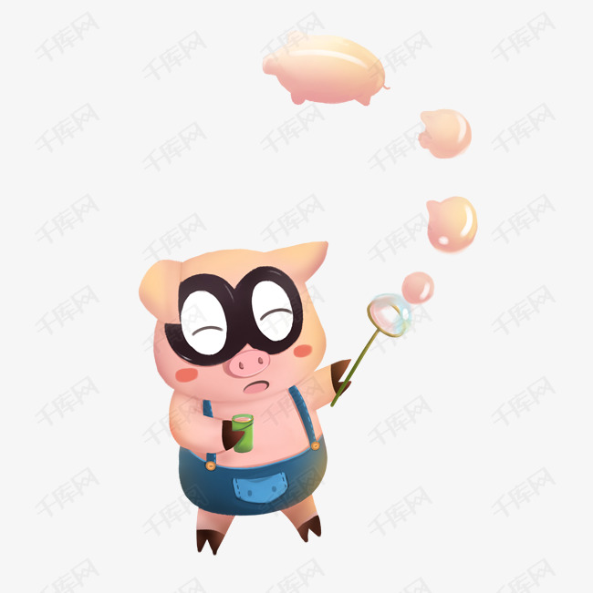小猪吹泡泡卡通png素材