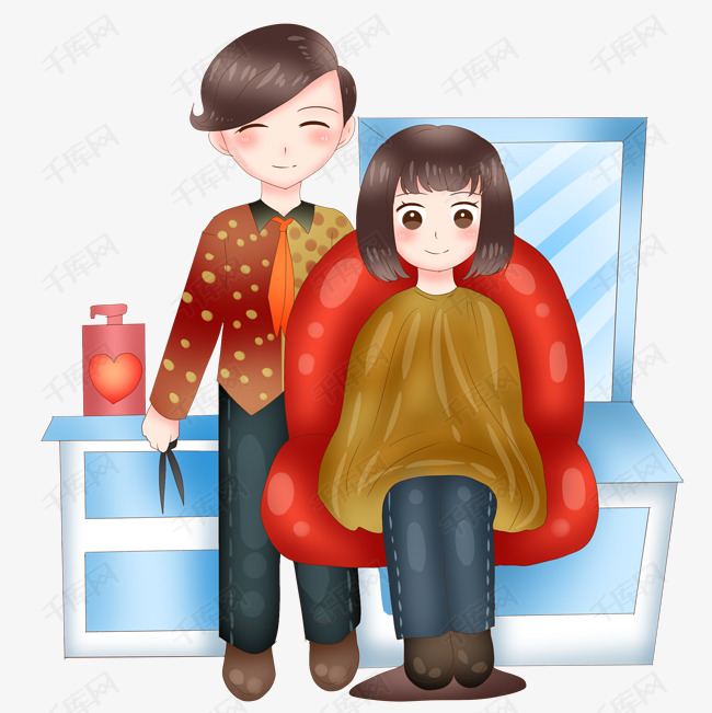 理发的小女孩插画