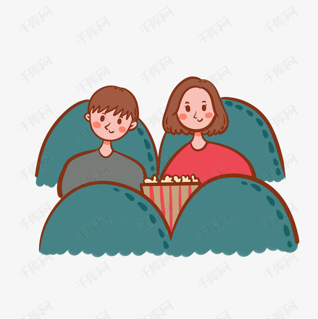 卡通可爱矢量免抠电影节看电影的情侣