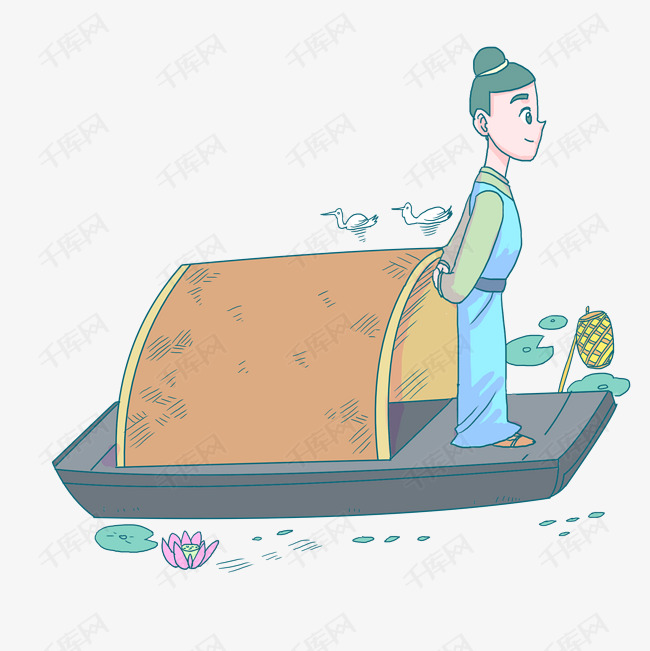 古代小孩划船简笔画图片