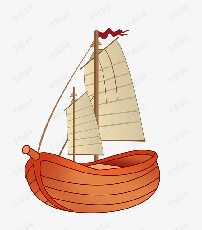 古代木质帆船装饰插画