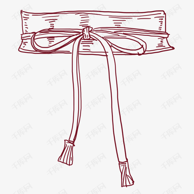 的素材免抠时尚腰带装饰插画女士线描腰带蝴蝶结装饰配饰腰带素描线描