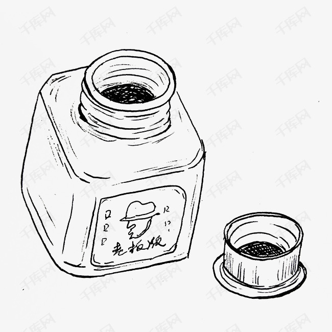 水墨墨水瓶的插画