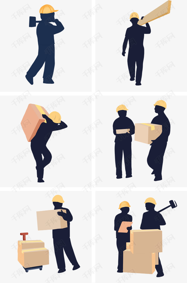 卡通人物带黄帽子的工人套图