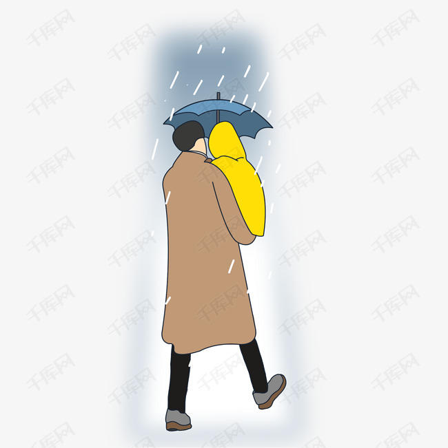 雨中温馨父亲和孩子
