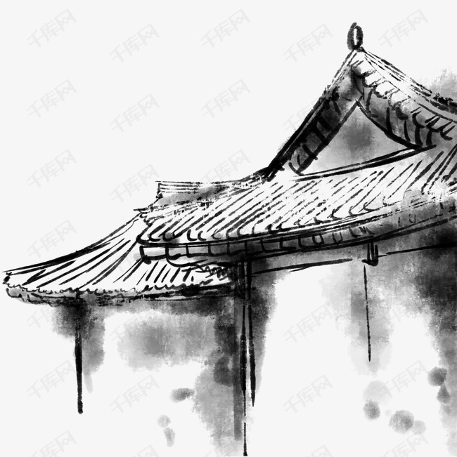 水墨风屋檐png素材