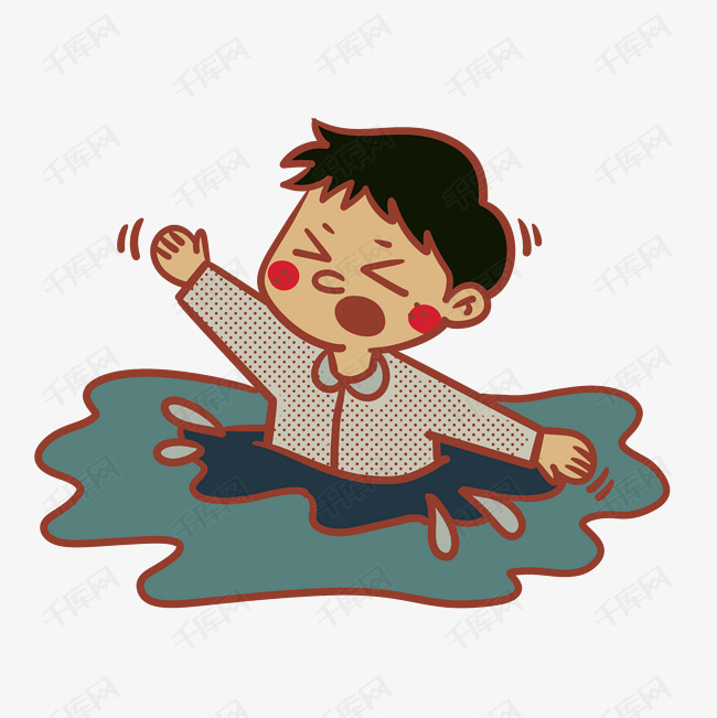 手绘落水男孩免抠图