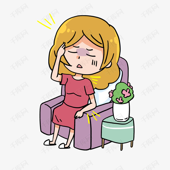 卡通手绘颈椎疼痛头晕手麻的女子
