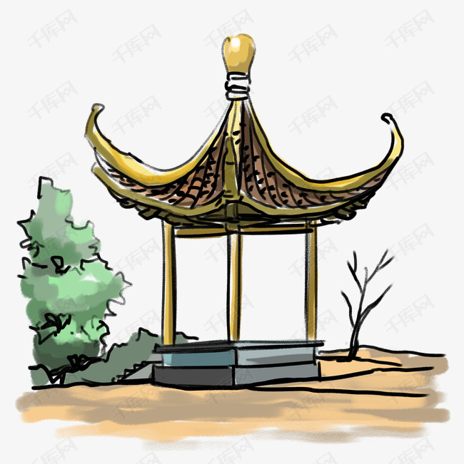 手绘凉亭