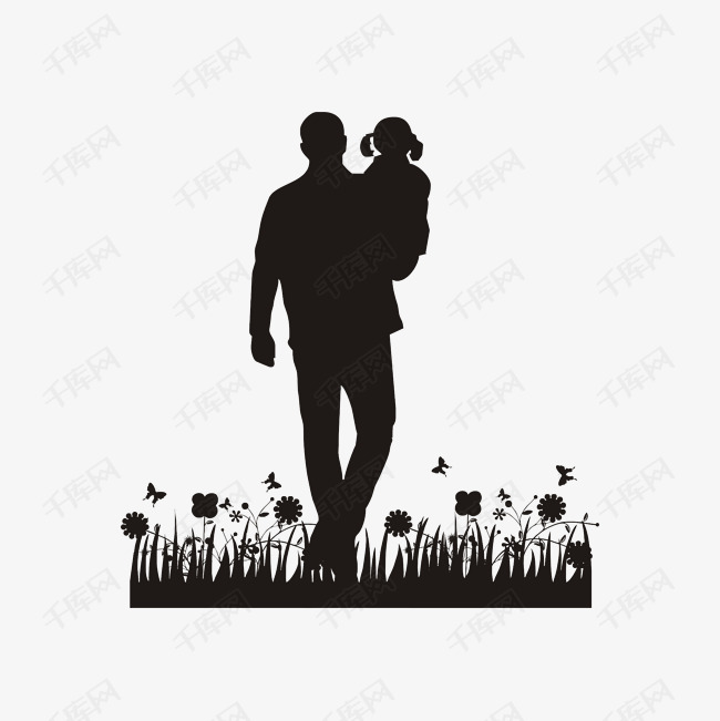 黑色父女剪影装饰手绘素材图片免费下载 高清卡通手绘psd 千库网 图片编号
