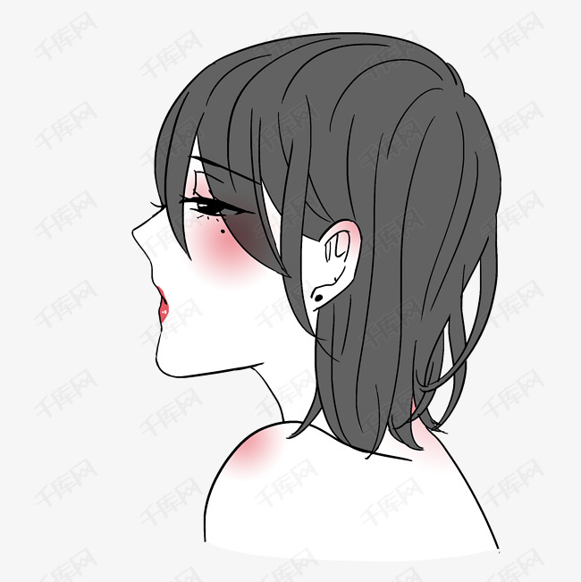 手绘美女仰头望着侧面头像