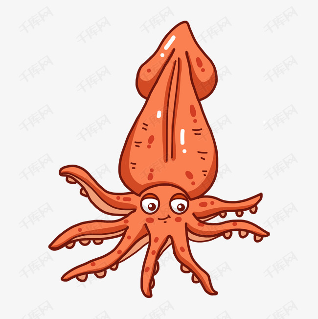 红色卡通鱿鱼仔设计图