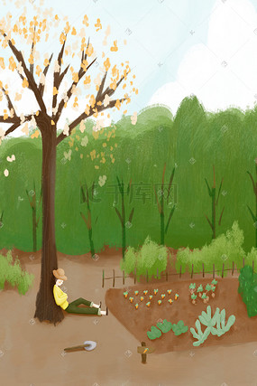 惬意农村生活系列主题插画图片