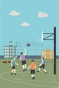 关于打篮球的画插画图片_国际友谊日篮球比赛插画