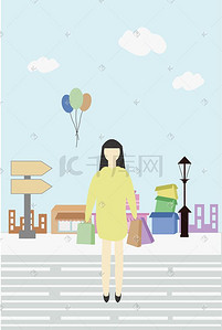 包包包包插画图片_小清新逛街购物插画