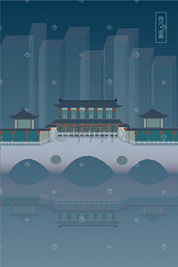 清新城市建筑插画图片_地标建筑的背景图