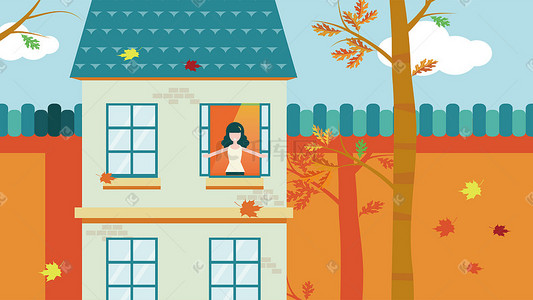 打开书的动效插画图片_女孩打开窗户闻到秋的味道
